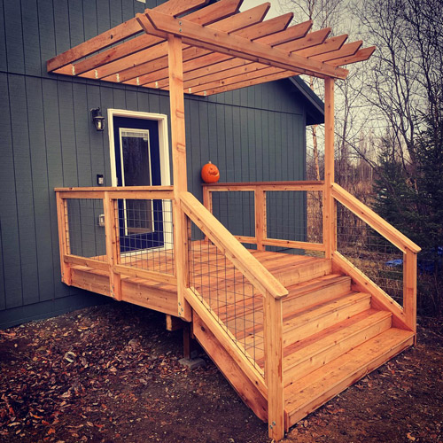 Pergola covered entry way deck